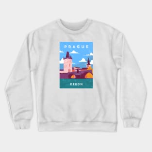 Prague, Czech.Retro travel poster Crewneck Sweatshirt